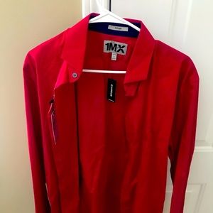 Express men’s fitted dress shirt, size L, red.